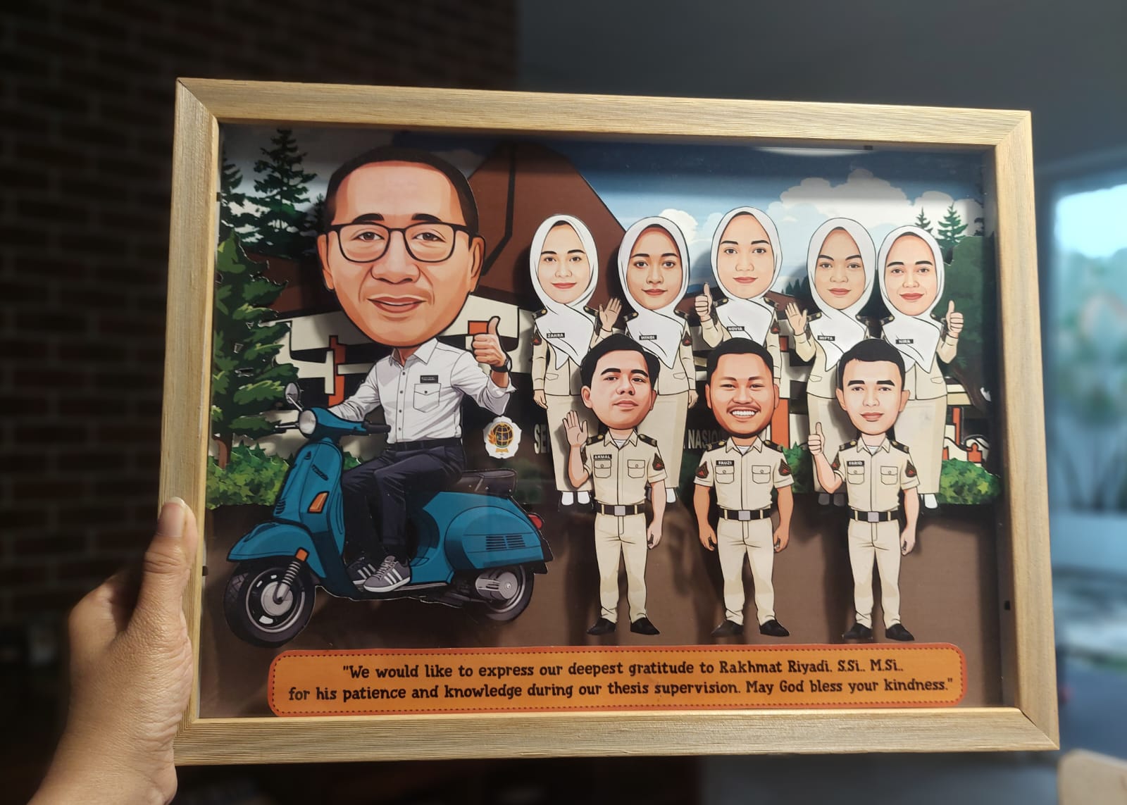 Framed 3D group caricature by Idekunik